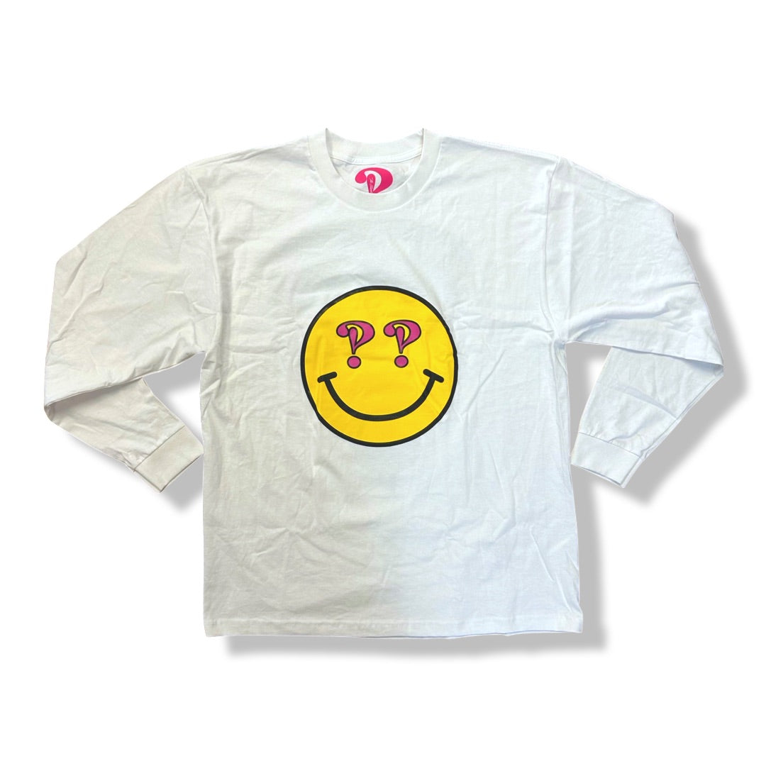 TheQuestions White Long Sleeve Yellow Smiley