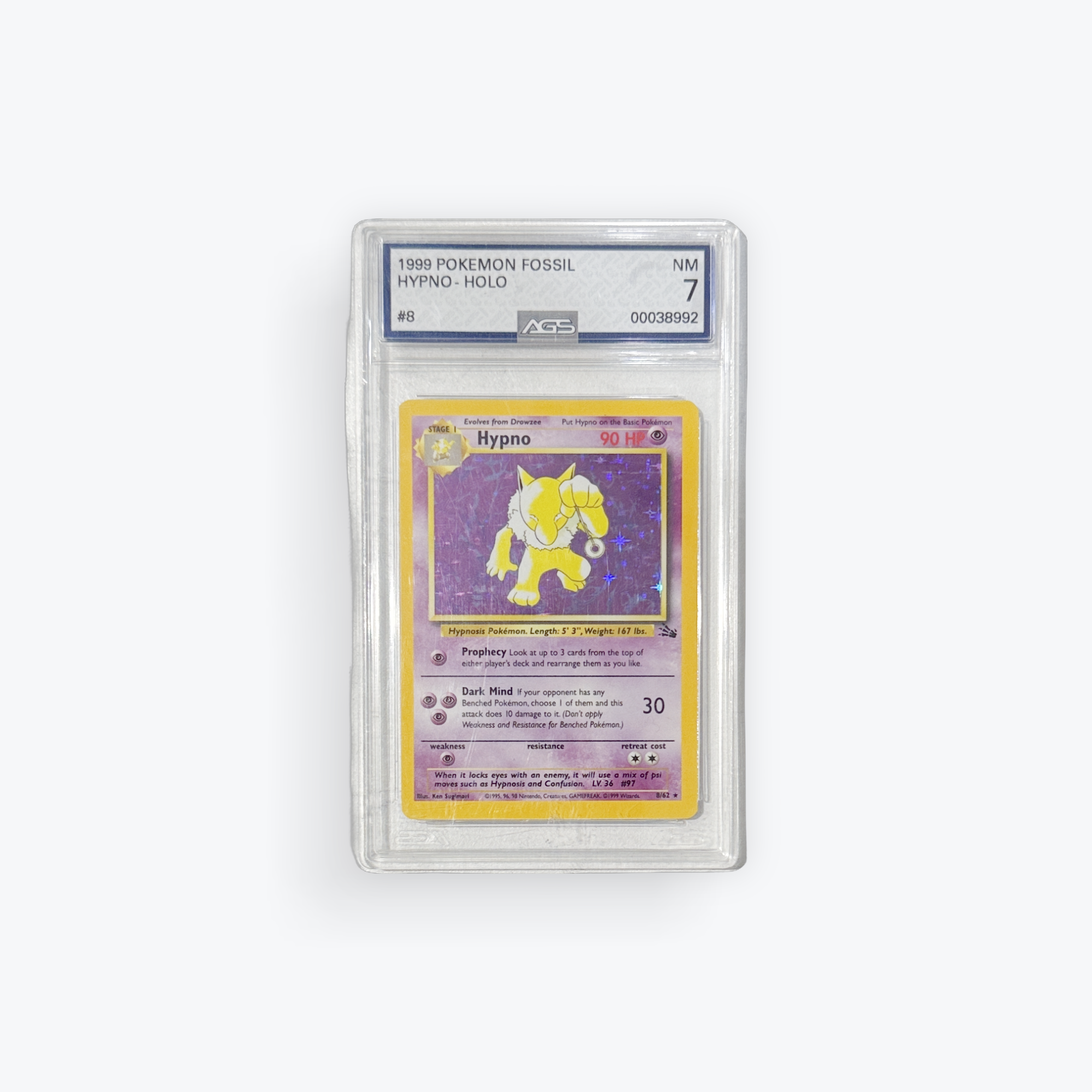 1999 POKEMON FOSSIL #8 HYPNO-HOLO PSA 7
